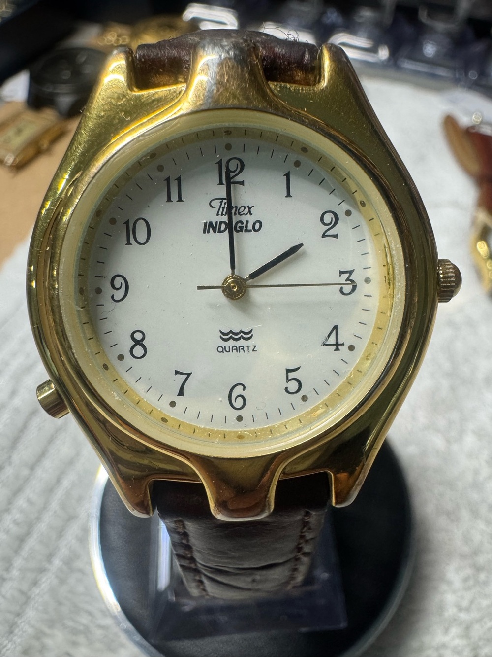 Timex Gold and White Classic Leather Strap Watch